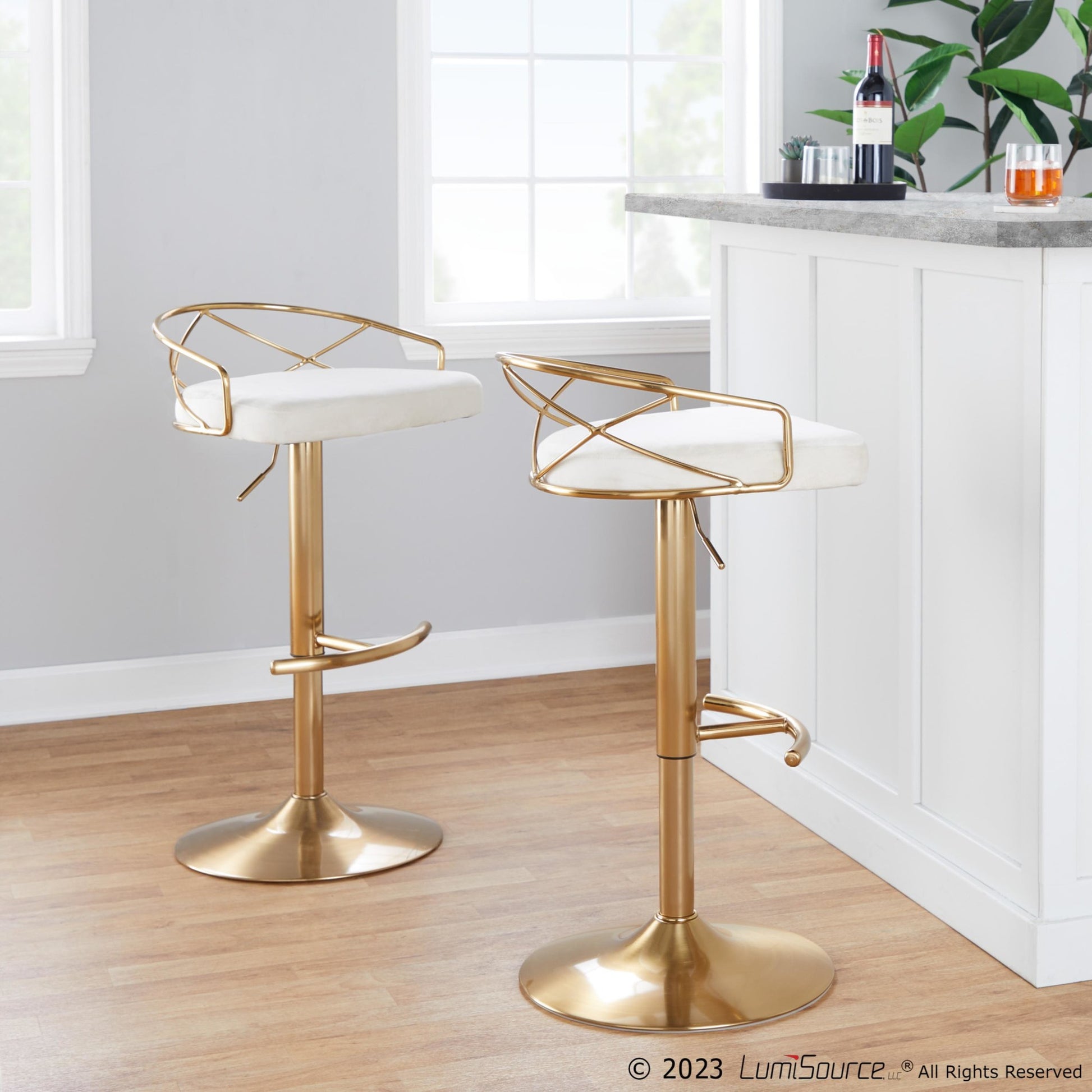Charlotte Glam Adjustable Barstool - Set of 2 By LumiSource - BS-CHARLOTGLAMV-RNT2 AUBK2 | Bar Stools | Modishstore - 7