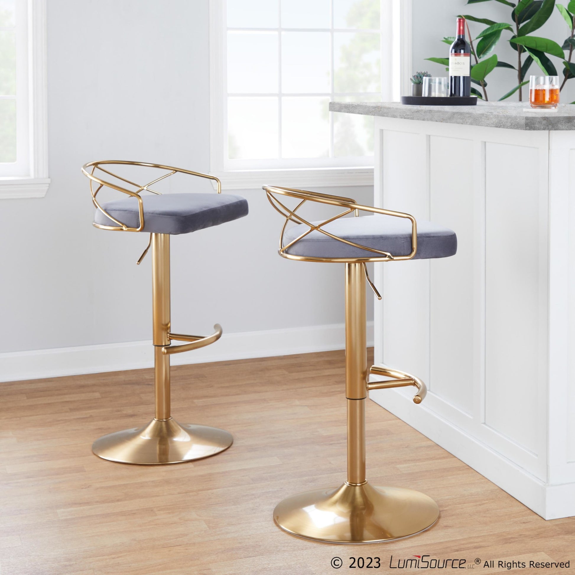 Charlotte Glam Adjustable Barstool - Set of 2 By LumiSource - BS-CHARLOTGLAMV-RNT2 AUBK2 | Bar Stools | Modishstore - 16