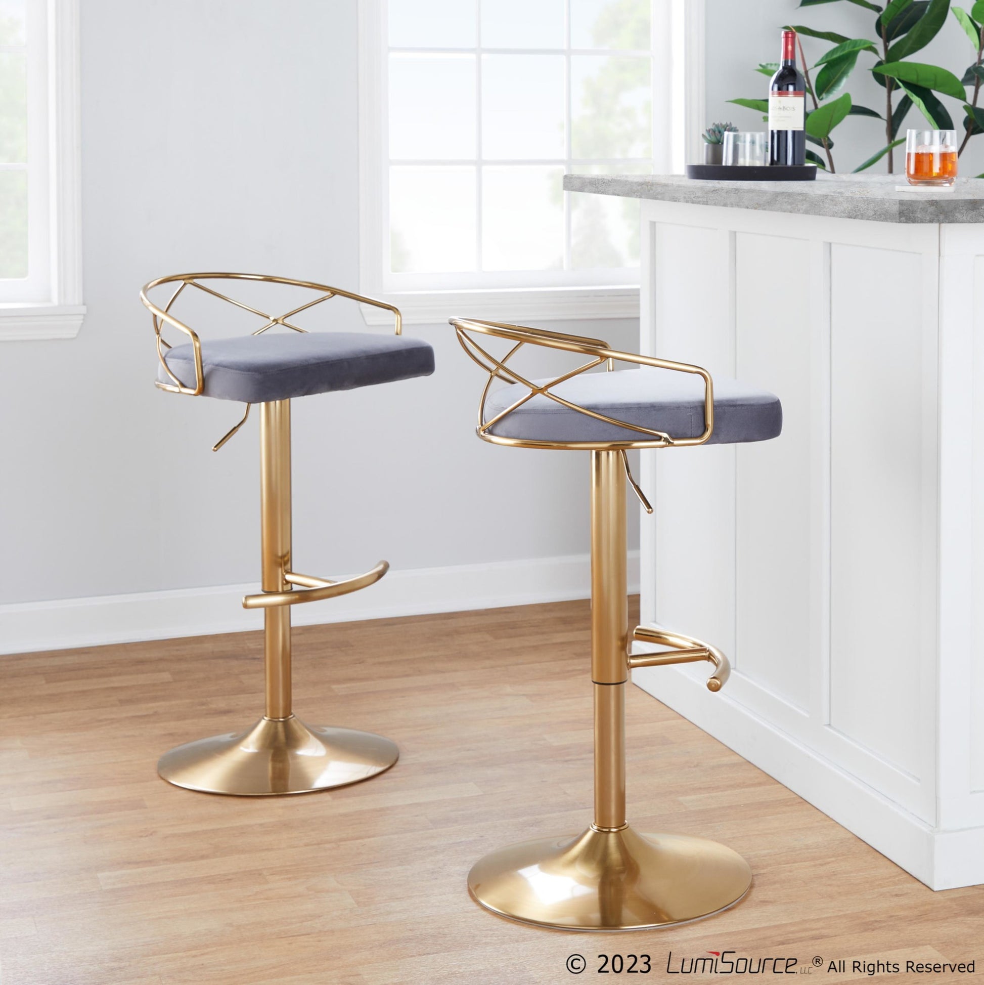 Charlotte Glam Adjustable Barstool - Set of 2 By LumiSource - BS-CHARLOTGLAMV-RNT2 AUBK2 | Bar Stools | Modishstore - 17
