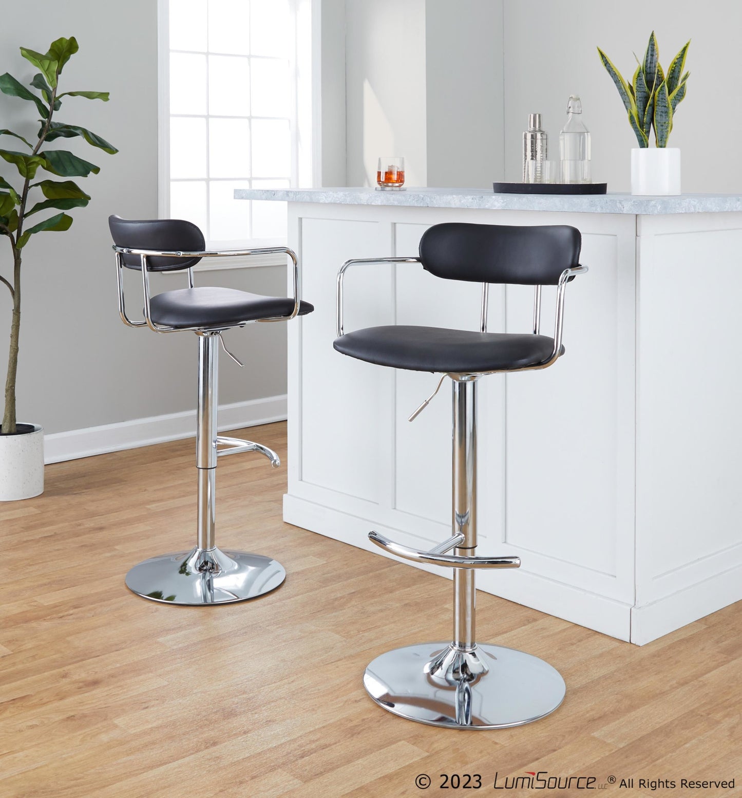 Demi Adjustable Barstool - Set of 2 By LumiSource - BS-DEMIPU-RT2 CHRCHRBK2 | Bar Stools | Modishstore - 3