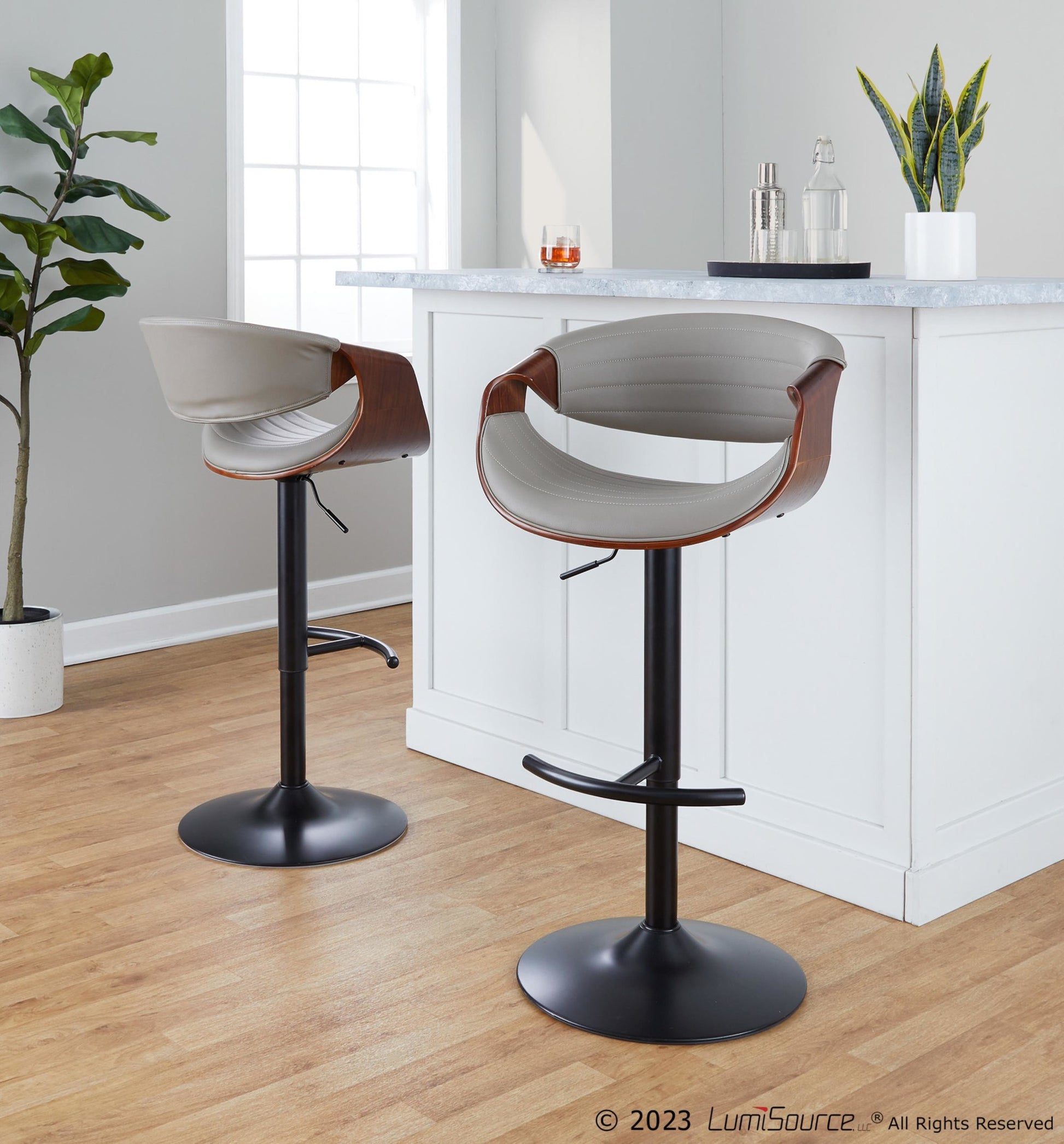 Symphony Adjustable Barstool - Set of 2 By LumiSource - BS-SYMPPU-RT2 BKLGYBK2 | Bar Stools | Modishstore - 12