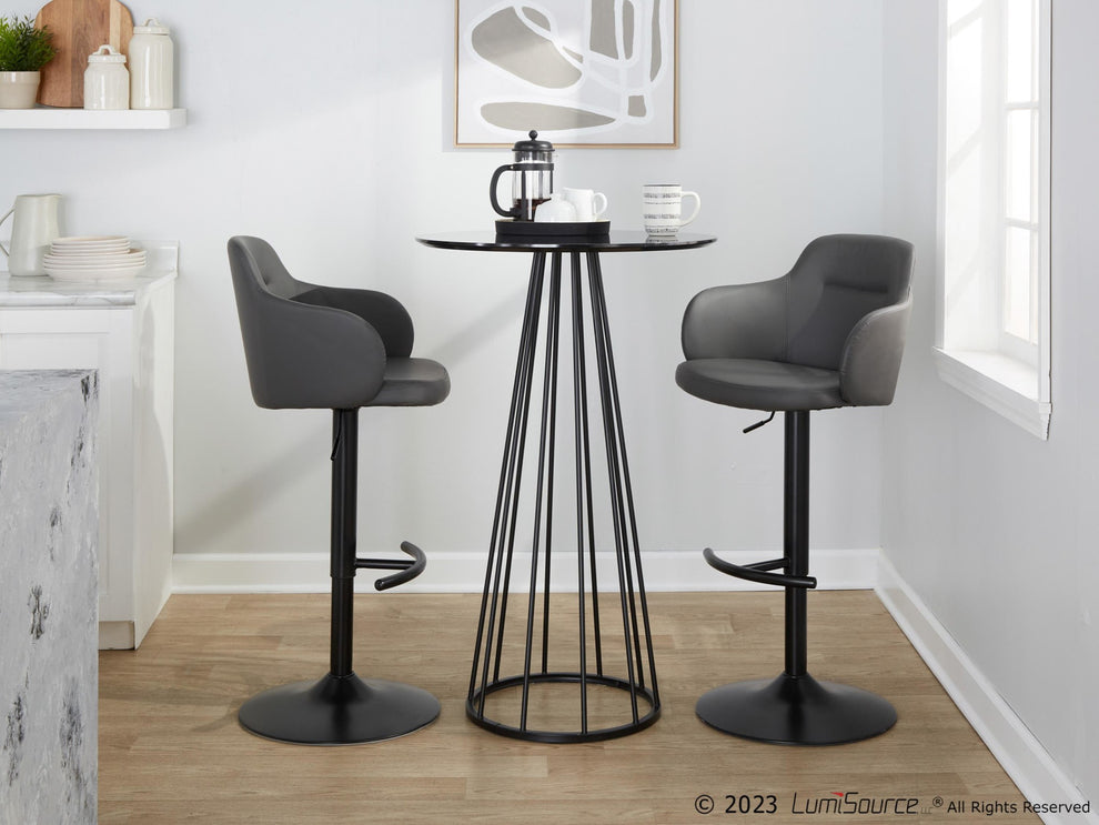 Boyne Adjustable Barstool - Set of 2 By LumiSource - BS-BOYNEPU-RT2 BKGY2 | Bar Stools | Modishstore - 4