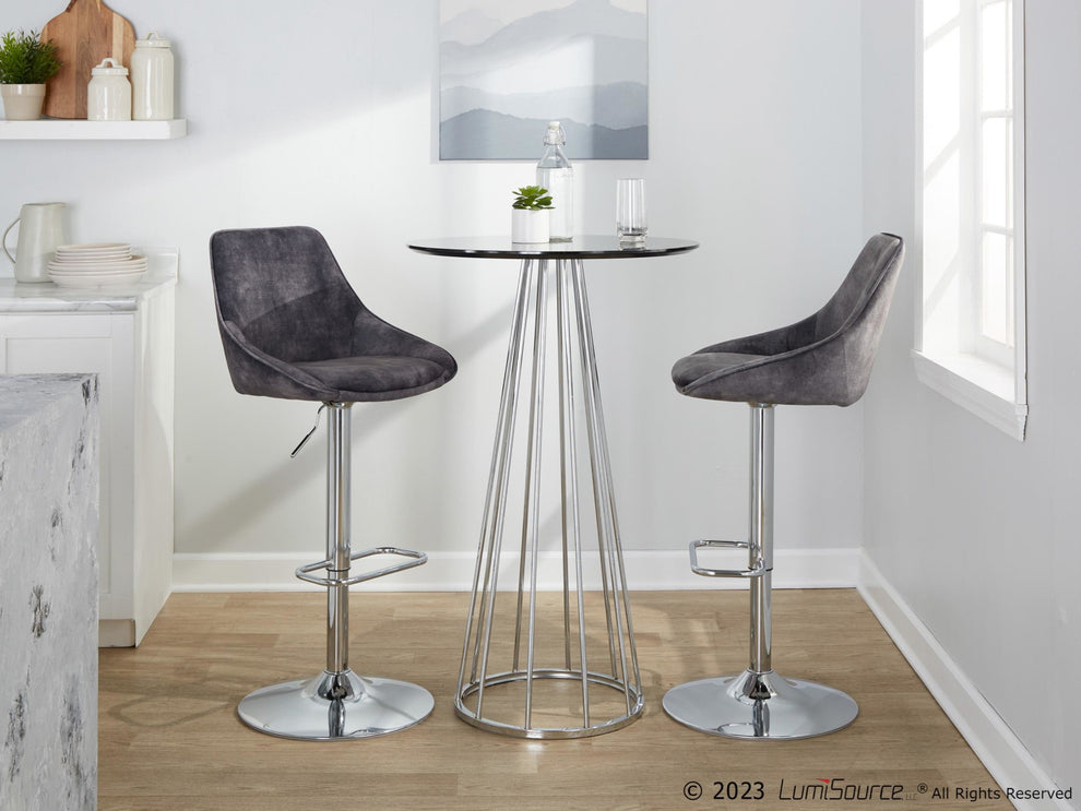 Diana Adjustable Barstool - Set of 2 By LumiSource - BS-DIANAV-RR2 CHRGY2 | Bar Stools | Modishstore - 3