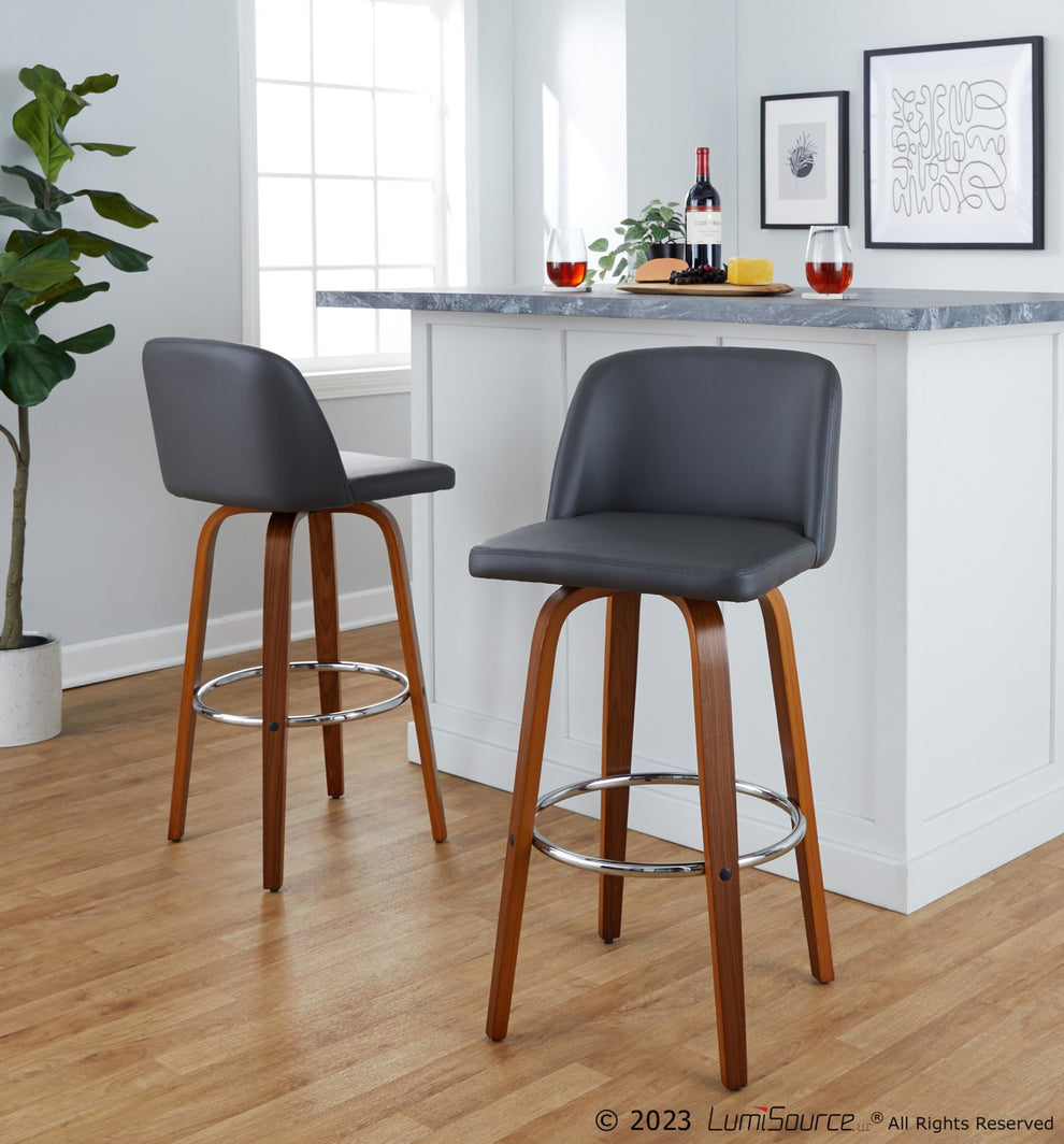 Toriano 30" Fixed-Height Barstool - Set of 2 By LumiSource - B30-TRNOPU-GRTZR2 WLBK2 | Bar Stools | Modishstore - 22