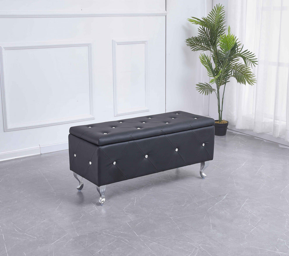 Black and Silver Faux Leather Storage Bench With Flip Top By Homeroots | Benches | Modishstore - 5