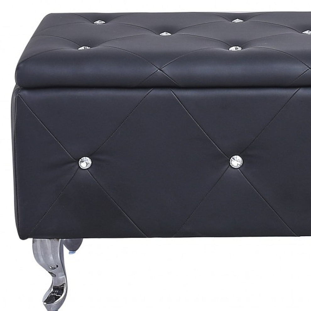 Black and Silver Faux Leather Storage Bench With Flip Top By Homeroots | Benches | Modishstore - 4