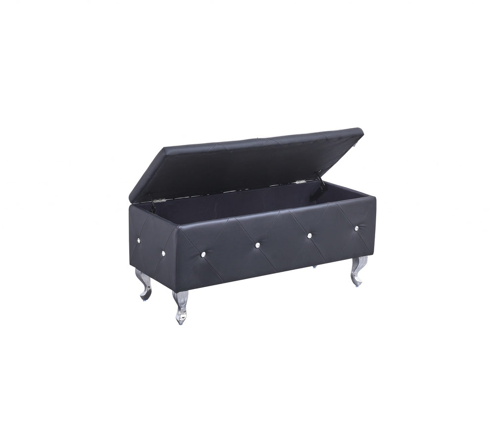 Black and Silver Faux Leather Storage Bench With Flip Top By Homeroots | Benches | Modishstore - 2