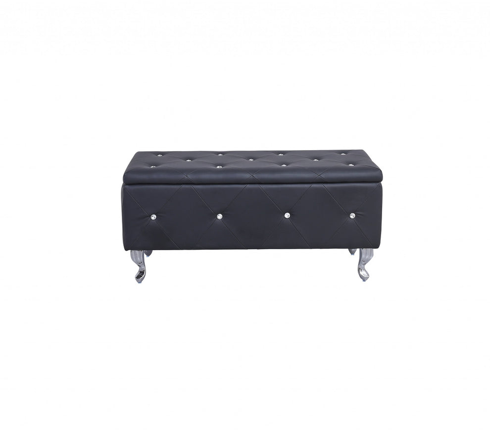 Black and Silver Faux Leather Storage Bench With Flip Top By Homeroots | Benches | Modishstore - 7