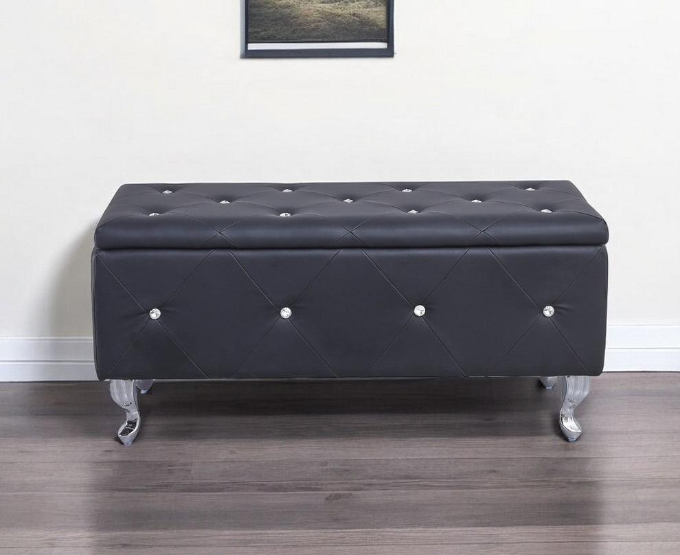 Black and Silver Faux Leather Storage Bench With Flip Top By Homeroots | Benches | Modishstore - 6