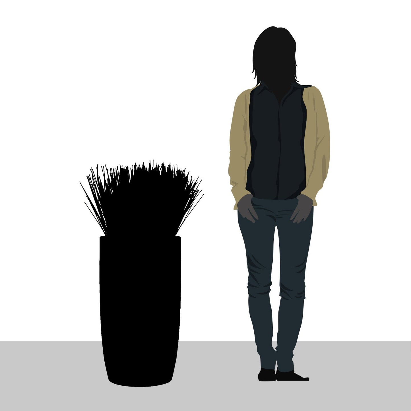 Grass: Cortada Grass in Barrel Planter SM, Black Satin By Gold Leaf | Planters, Troughs & Cachepots | Modishstore - 5