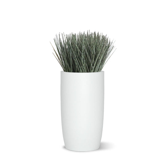 Grass: Cortada Grass in Barrel Planter SM, White Satin By Gold Leaf | Planters, Troughs & Cachepots | Modishstore - 1