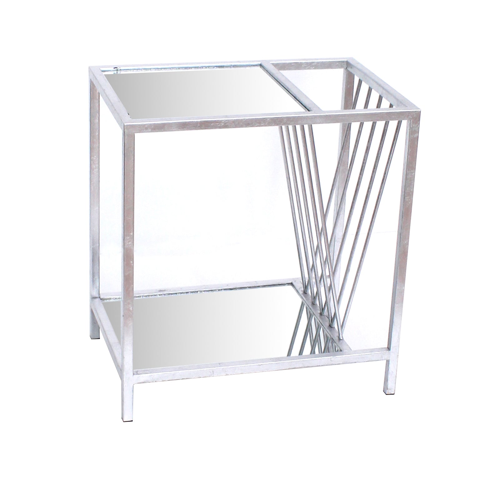 Silver Mirrored Glass And Iron End Table With Shelf By Homeroots | End Tables | Modishstore - 3