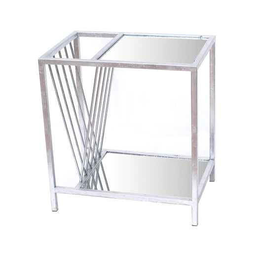 Silver Mirrored Glass And Iron End Table With Shelf By Homeroots | End Tables | Modishstore - 1
