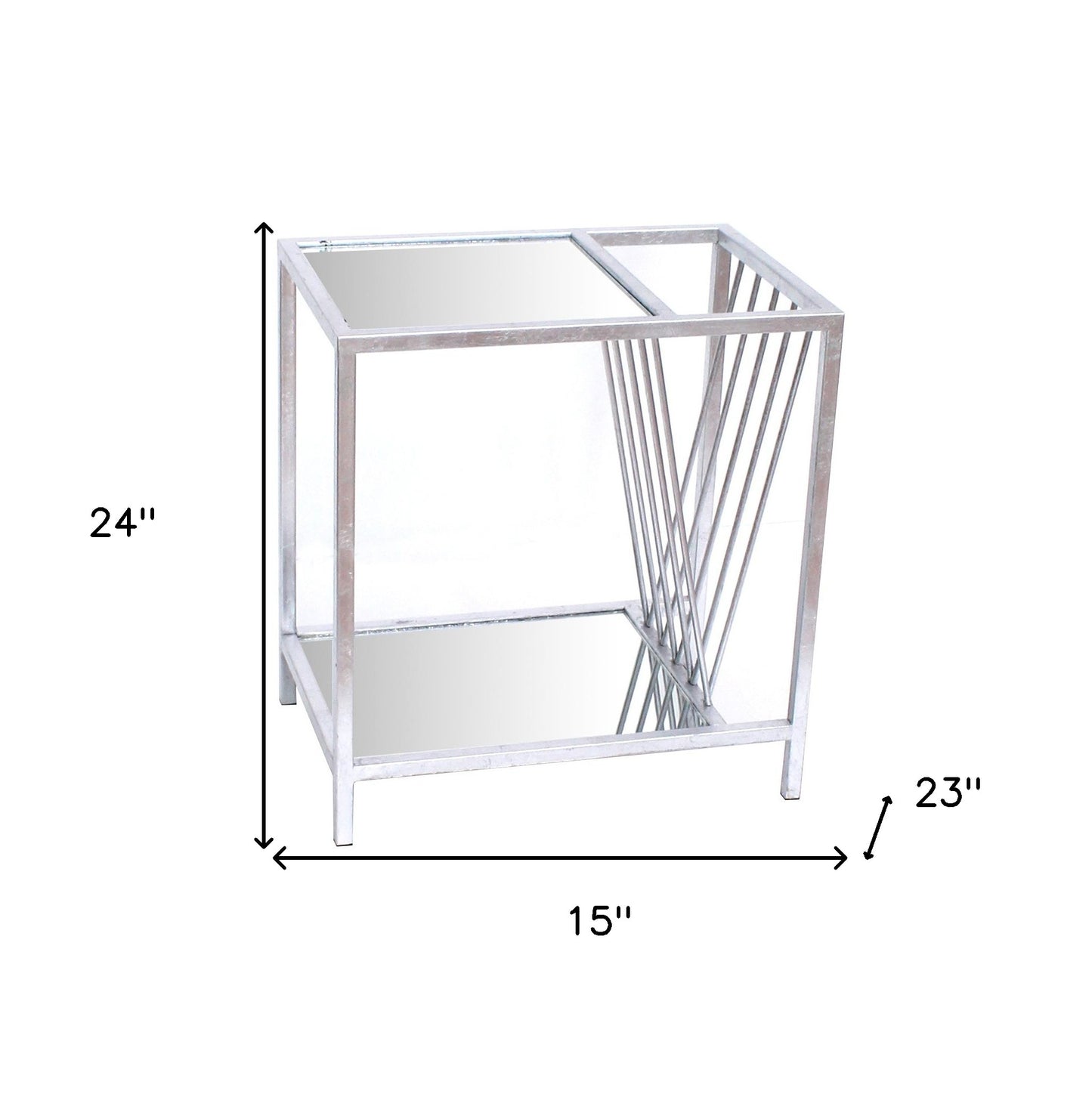 Silver Mirrored Glass And Iron End Table With Shelf By Homeroots | End Tables | Modishstore - 6