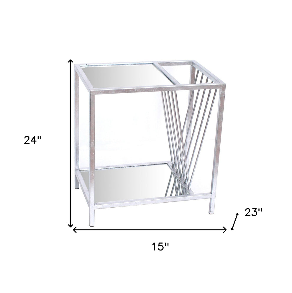 Silver Mirrored Glass And Iron End Table With Shelf By Homeroots | End Tables | Modishstore - 6