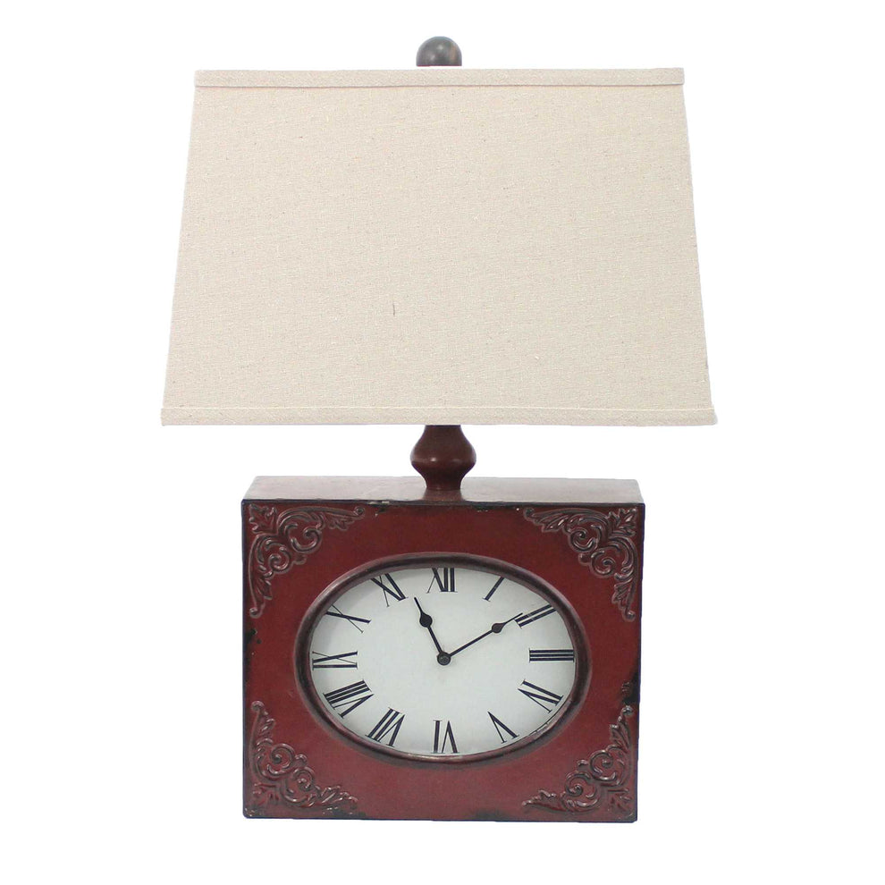 Distressed Red Metal Bedside Lamp With Beige Shade By Homeroots | Table Lamps | Modishstore - 2