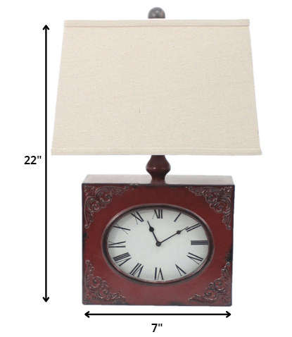 Distressed Red Metal Bedside Lamp With Beige Shade By Homeroots | Table Lamps | Modishstore - 6