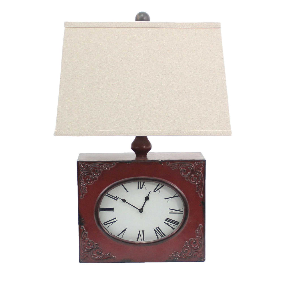 Distressed Red Metal Bedside Lamp With Beige Shade By Homeroots | Table Lamps | Modishstore - 3