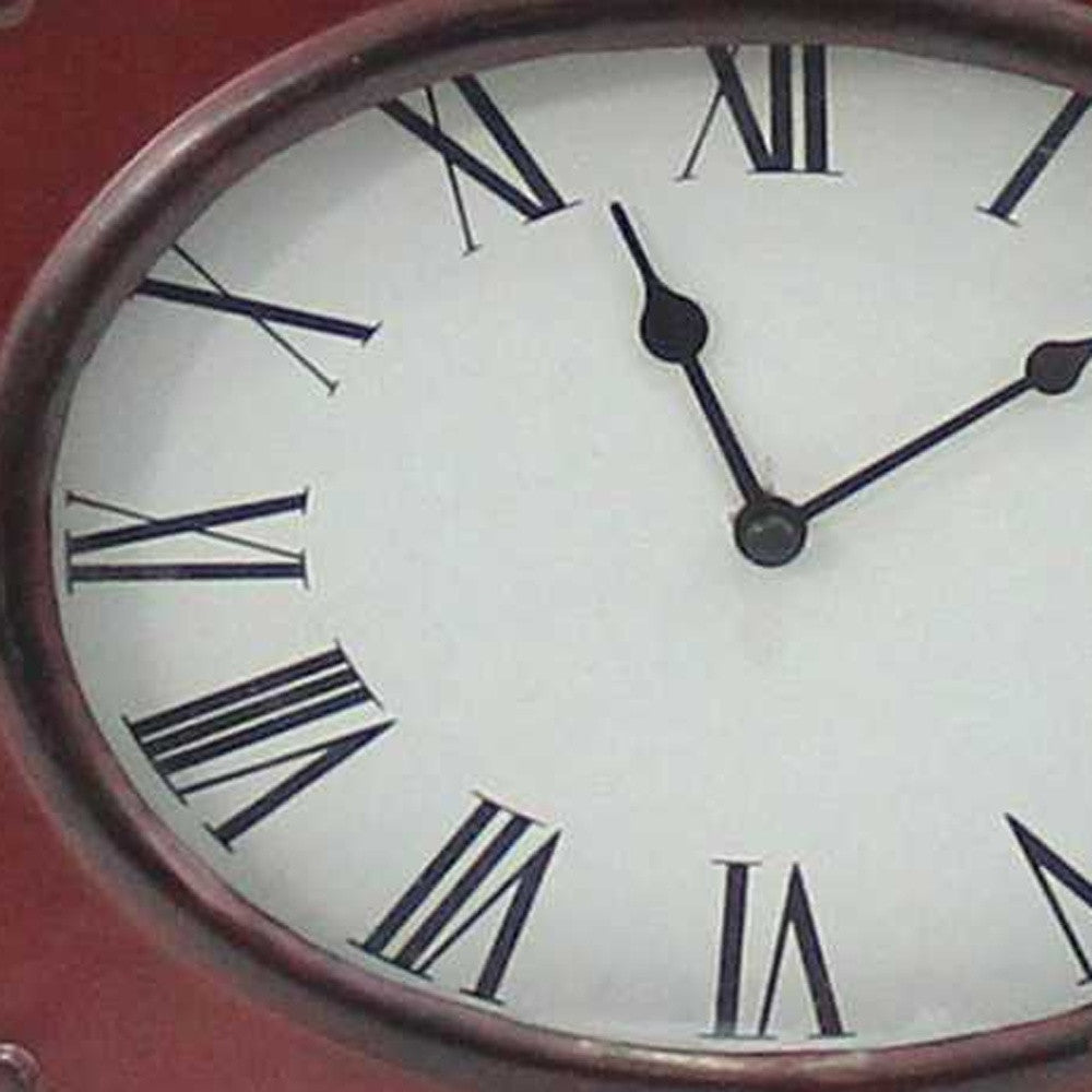 Distressed Red Metal Bedside Lamp With Beige Shade By Homeroots | Table Lamps | Modishstore - 4