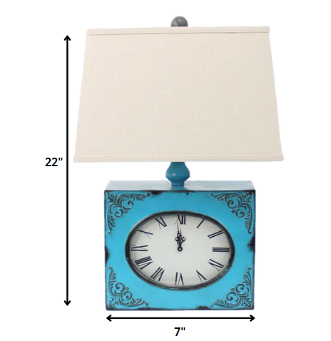 Distressed Blue Metal Bedside Lamp With Beige Shade By Homeroots | Table Lamps | Modishstore - 6