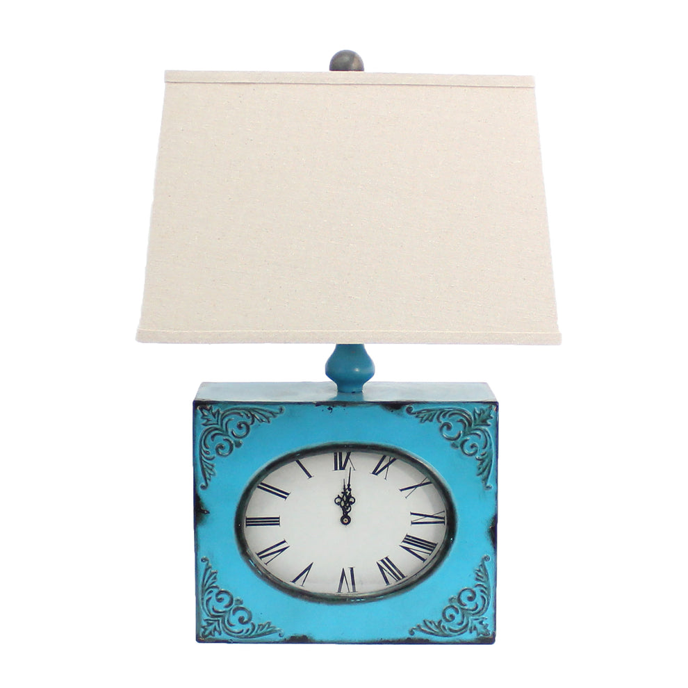 Distressed Blue Metal Bedside Lamp With Beige Shade By Homeroots | Table Lamps | Modishstore - 3