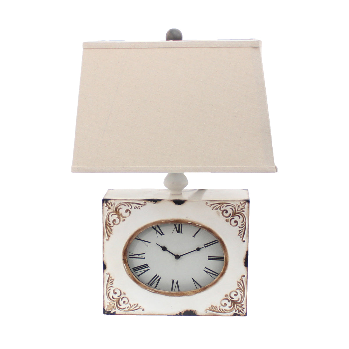 Distressed White Metal Bedside Lamp With Beige Shade By Homeroots | Table Lamps | Modishstore - 1