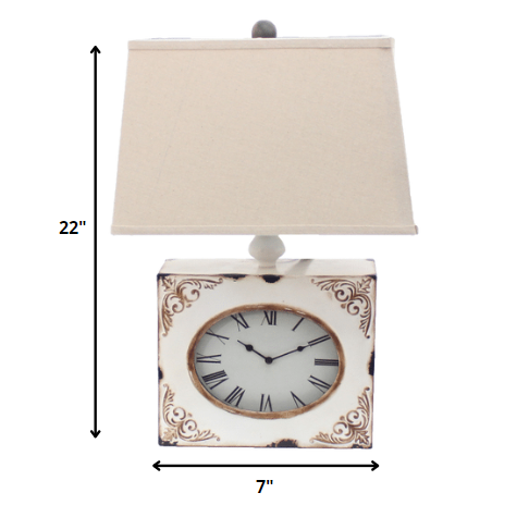 Distressed White Metal Bedside Lamp With Beige Shade By Homeroots | Table Lamps | Modishstore - 6