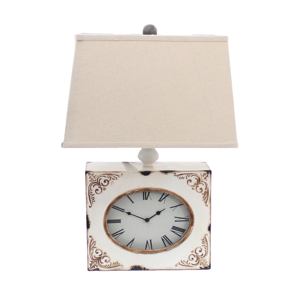 Distressed White Metal Bedside Lamp With Beige Shade By Homeroots | Table Lamps | Modishstore - 3