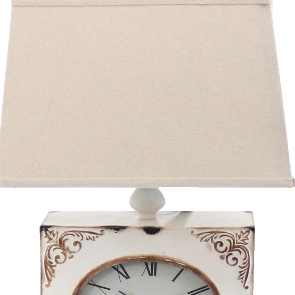 Distressed White Metal Bedside Lamp With Beige Shade By Homeroots | Table Lamps | Modishstore - 4