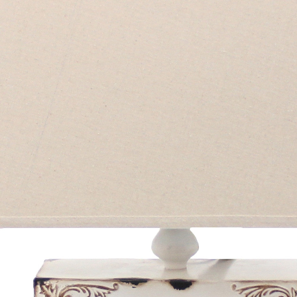 Distressed White Metal Bedside Lamp With Beige Shade By Homeroots | Table Lamps | Modishstore - 5