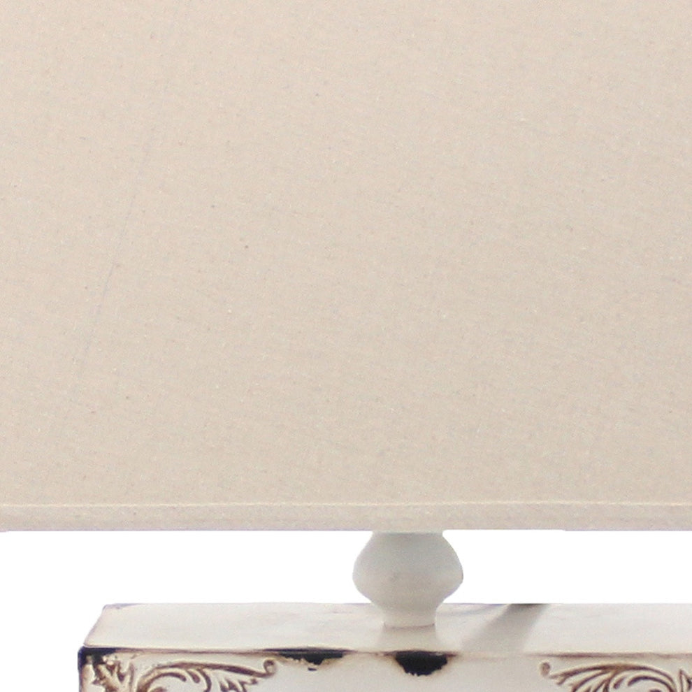 Distressed White Metal Bedside Lamp With Beige Shade By Homeroots | Table Lamps | Modishstore - 5
