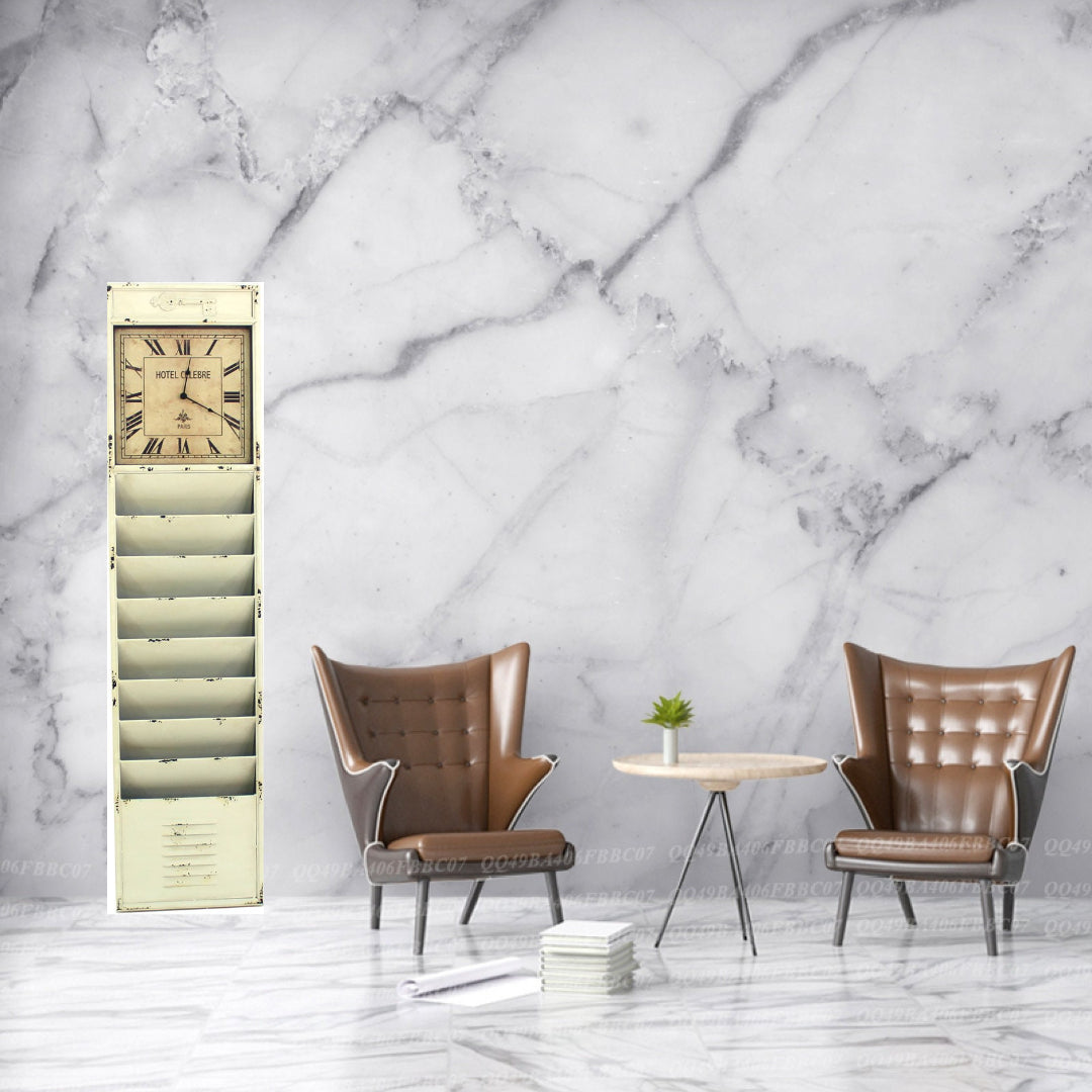Off White Vintage Look Magazine Rack With Clock By Homeroots | Wall Decor | Modishstore - 4