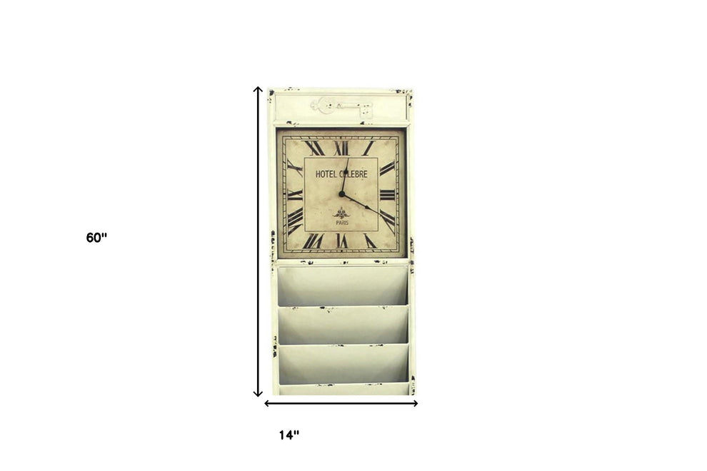 Off White Vintage Look Magazine Rack With Clock By Homeroots | Wall Decor | Modishstore - 7