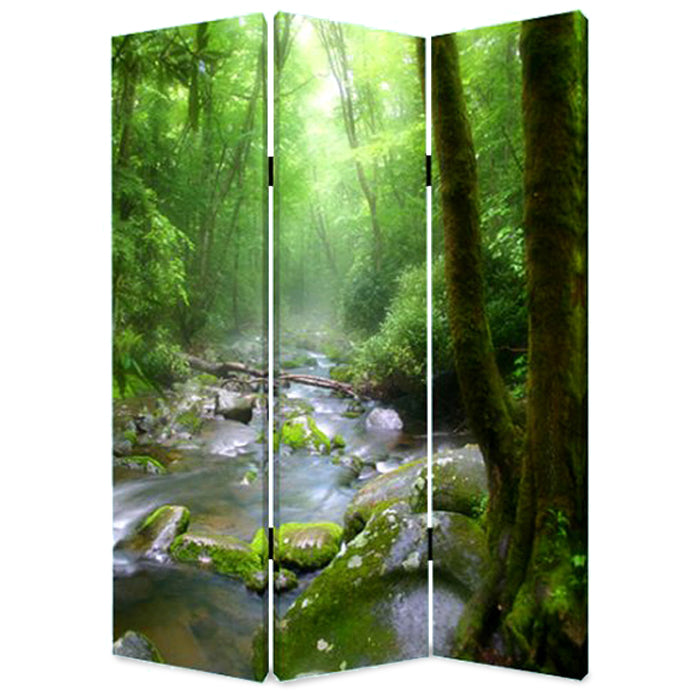 Green CanvasFolding Three Panel Screen Room Divider By Homeroots | Room Dividers | Modishstore - 1