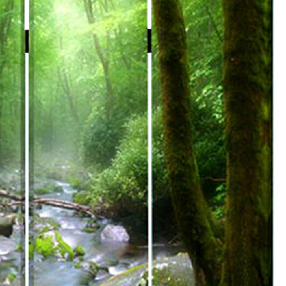 Green CanvasFolding Three Panel Screen Room Divider By Homeroots | Room Dividers | Modishstore - 2