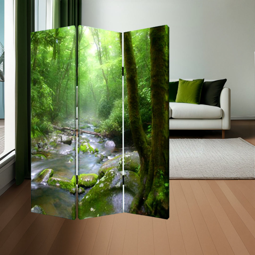 Green CanvasFolding Three Panel Screen Room Divider By Homeroots | Room Dividers | Modishstore - 6