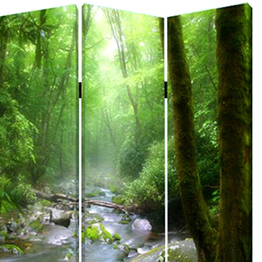 Green CanvasFolding Three Panel Screen Room Divider By Homeroots | Room Dividers | Modishstore - 3