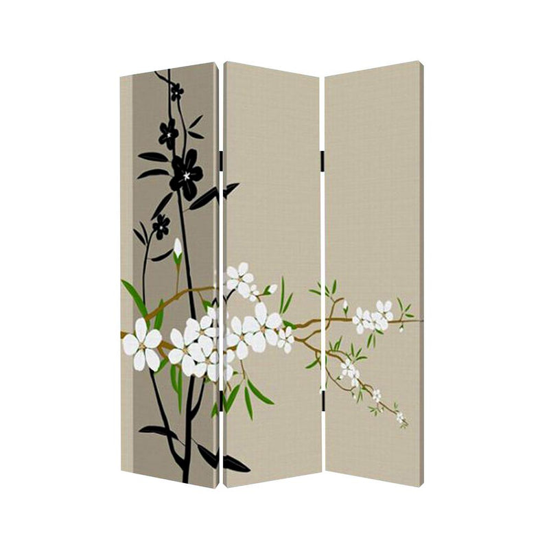 Multi Color Wood Canvas Plum Blossom Screen By Homeroots | Room Dividers | Modishstore - 1