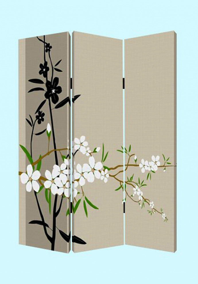 Multi Color Wood Canvas Plum Blossom Screen By Homeroots | Room Dividers | Modishstore - 6