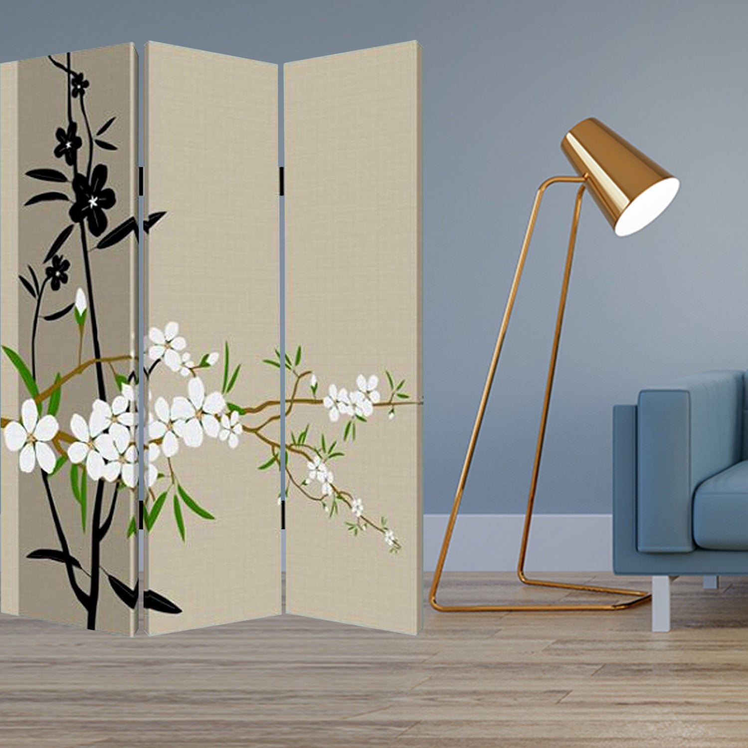 Multi Color Wood Canvas Plum Blossom Screen By Homeroots | Room Dividers | Modishstore - 3