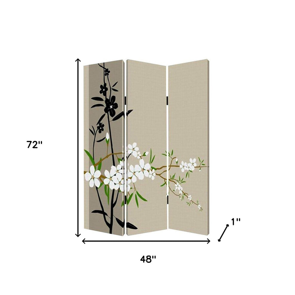 Multi Color Wood Canvas Plum Blossom Screen By Homeroots | Room Dividers | Modishstore - 4
