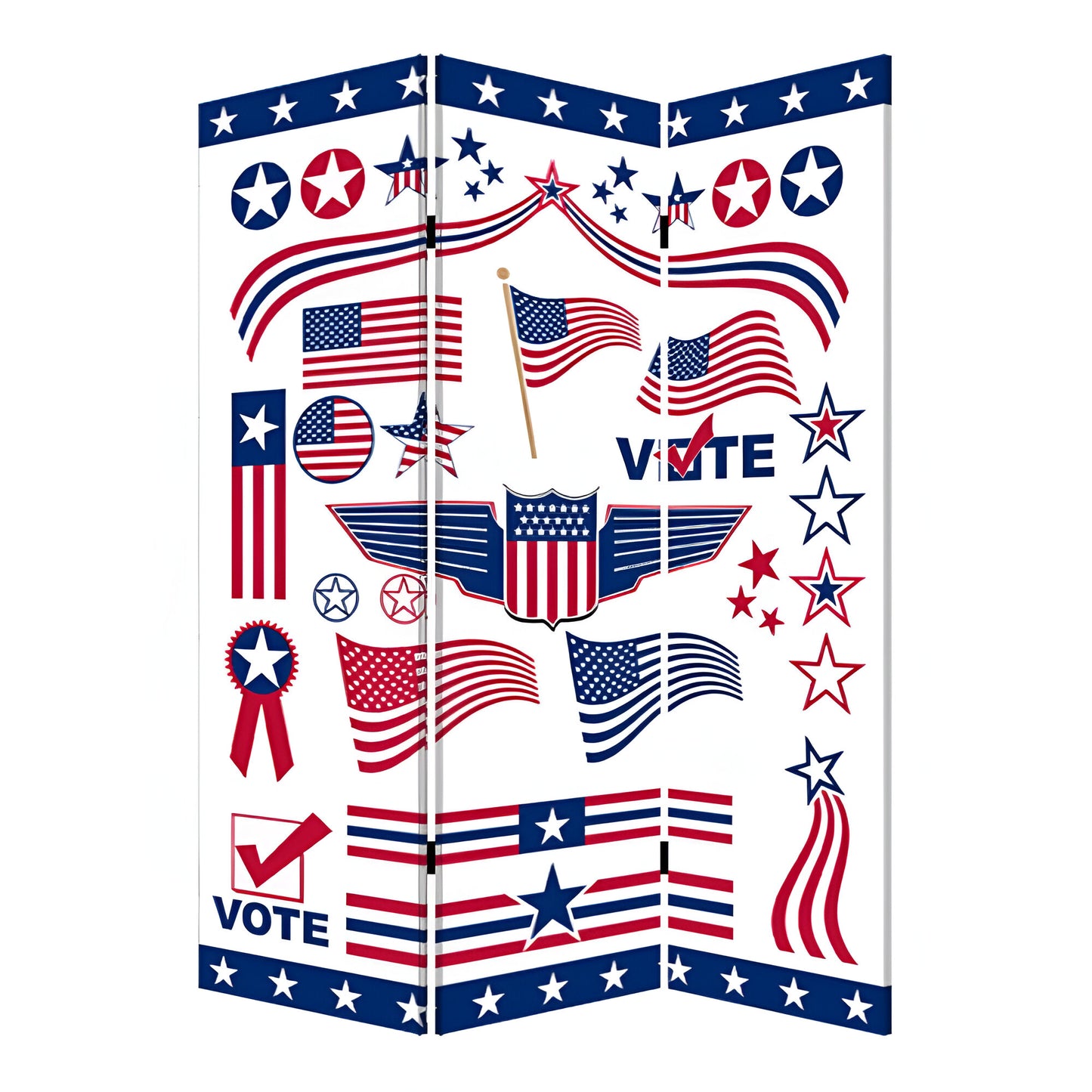 Blue and White Canvas Folding Three Panel Screen Room Divider By Homeroots | Room Dividers | Modishstore - 2