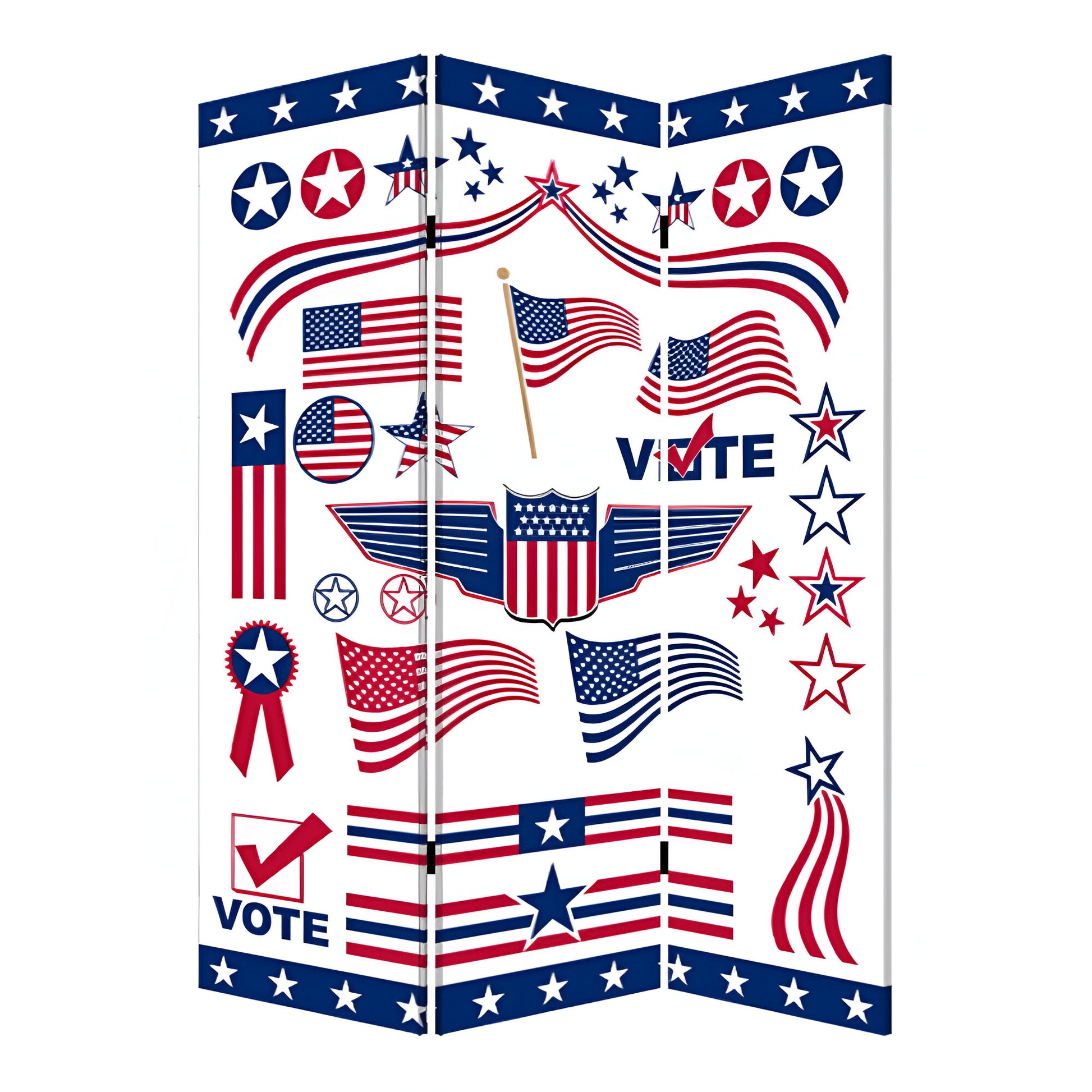 Blue and White Canvas Folding Three Panel Screen Room Divider By Homeroots | Room Dividers | Modishstore - 2