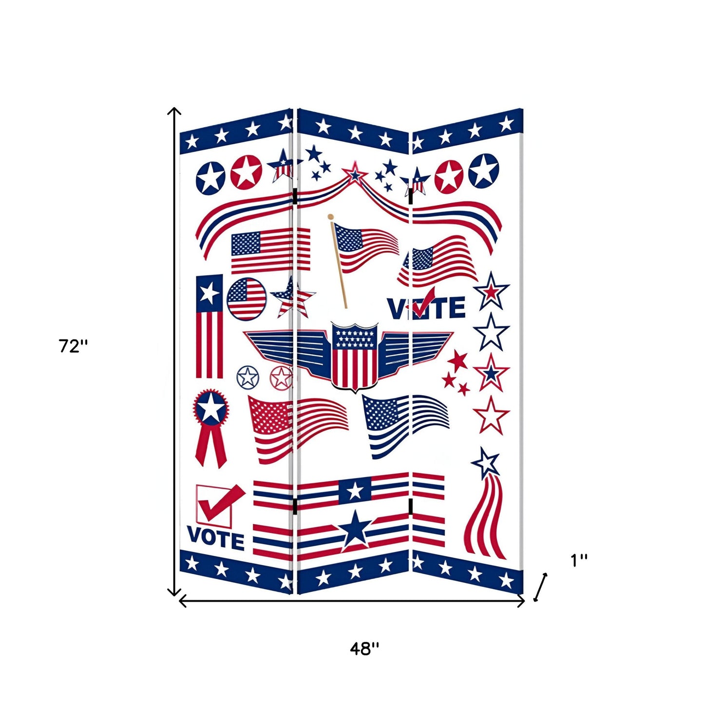 Blue and White Canvas Folding Three Panel Screen Room Divider By Homeroots | Room Dividers | Modishstore - 6