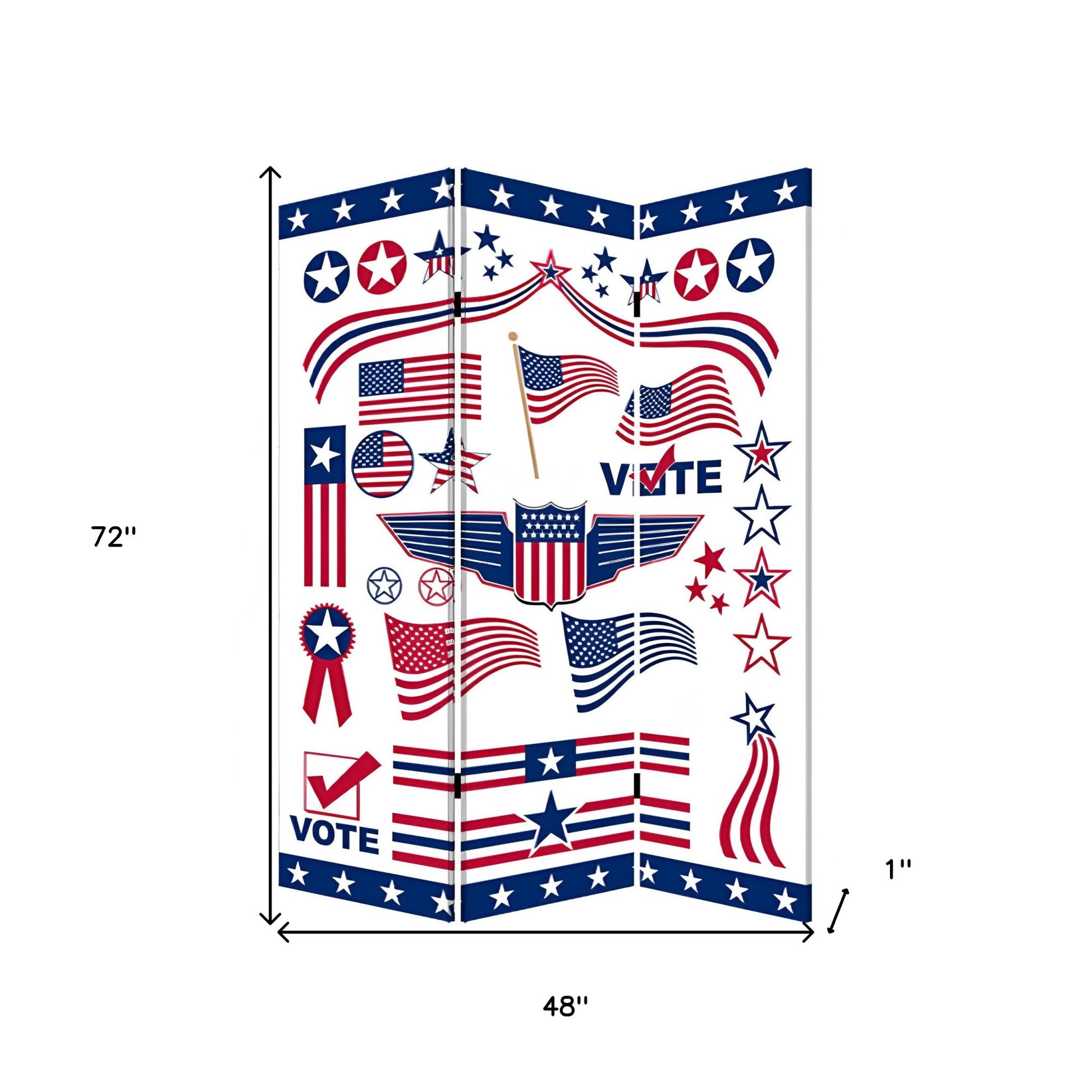 Blue and White Canvas Folding Three Panel Screen Room Divider By Homeroots | Room Dividers | Modishstore - 6