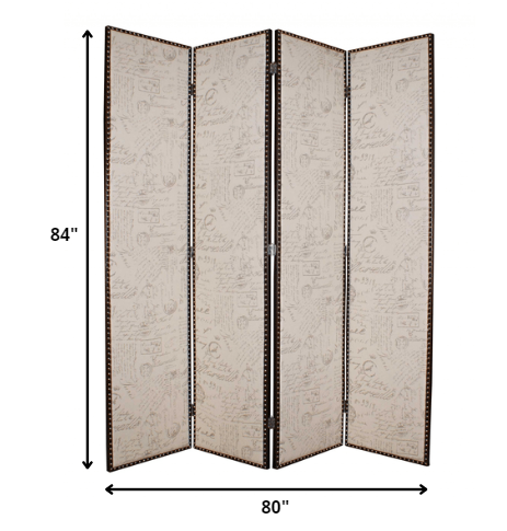 Beige Wood & Fabric Screen By Homeroots | Room Dividers | Modishstore - 3