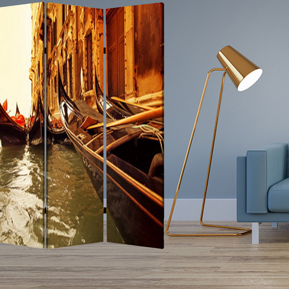 Multi Color Wood Canvas Venice Screen By Homeroots | Room Dividers | Modishstore - 3