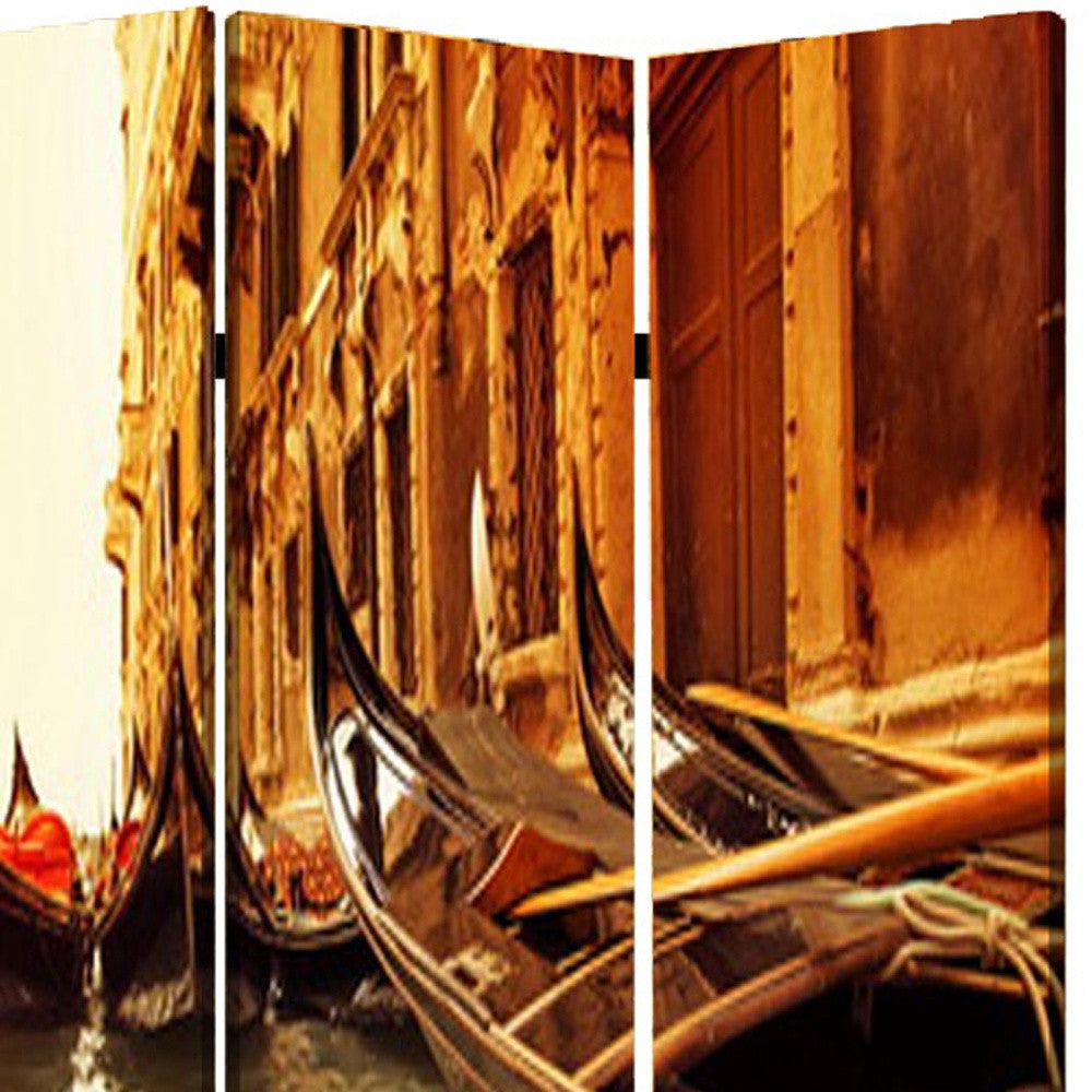 Multi Color Wood Canvas Venice Screen By Homeroots | Room Dividers | Modishstore - 2