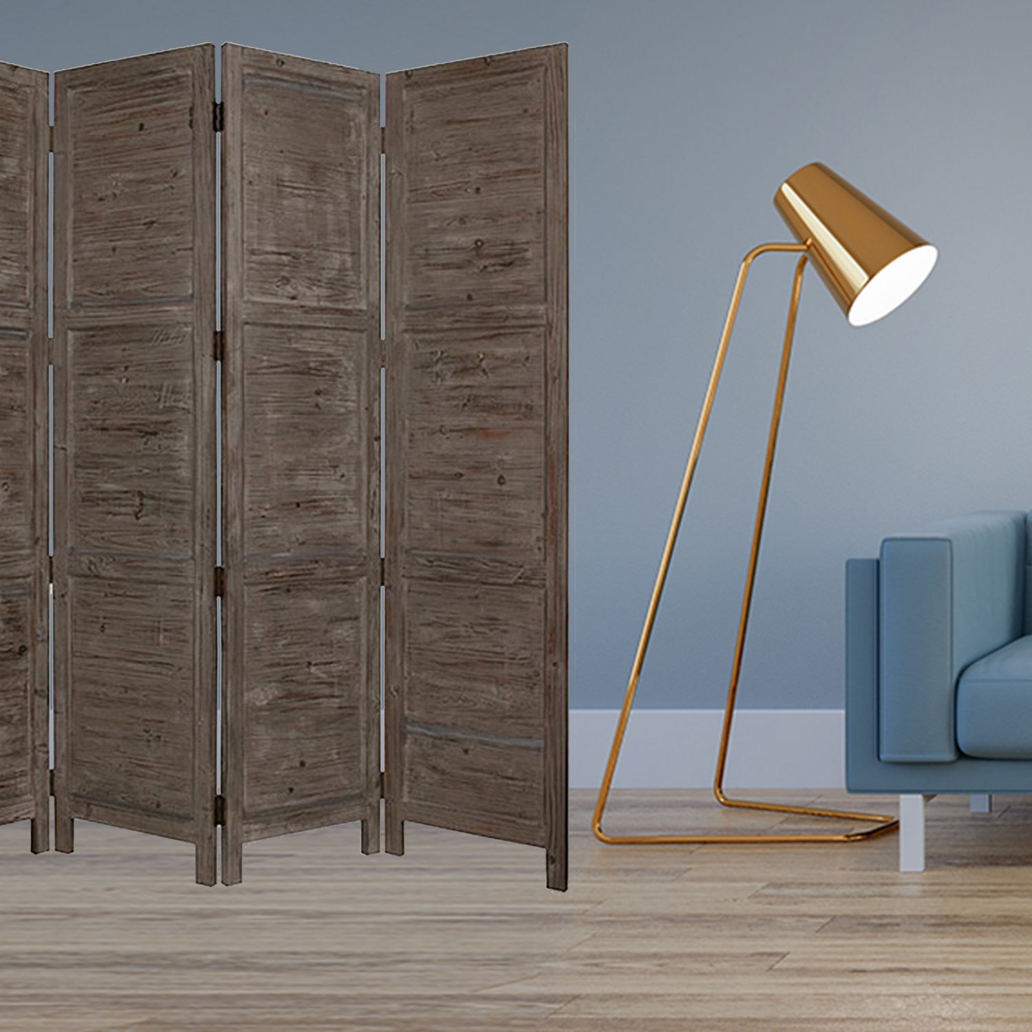 Gray Folding Four Panel Screen Room Divider By Homeroots | Room Dividers | Modishstore - 5