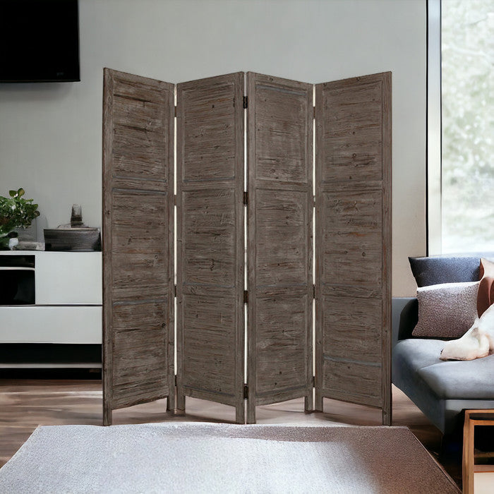 Gray Folding Four Panel Screen Room Divider By Homeroots | Room Dividers | Modishstore - 1